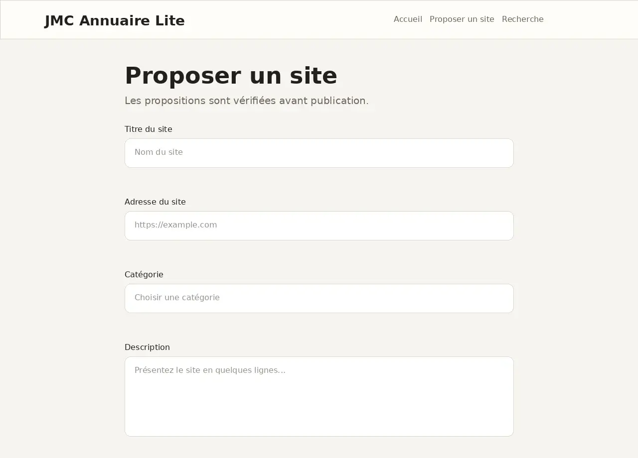Formulaire de soumission publique de JMC Annuaire Lite