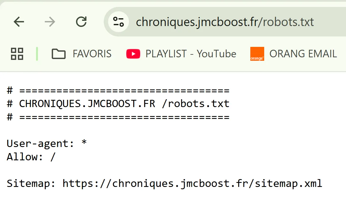 Capture du fichier robots.txt de Chroniques JMCBoost accessible depuis un navigateur